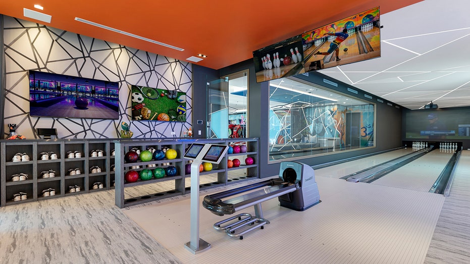 The home also boasts a two-lane bowling alley.