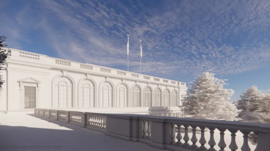 A rendering provided of the exterior of the new White House ballroom