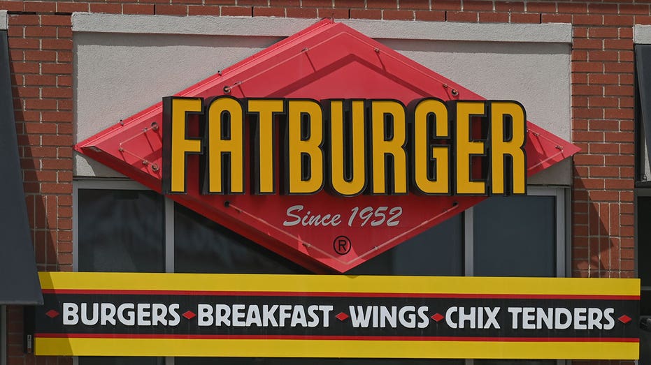 Fatburger logo, seen in South Edmonton Common. Friday, May 20, 2022, in Edmonton, Alberta, Canada. (Photo by Artur Widak/NurPhoto via Getty Images)