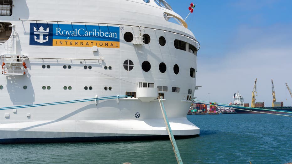 Close up of Royal Caribbean’s Navigator of the Seas cruise ship docked