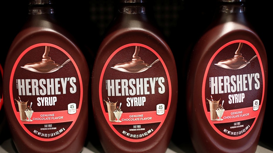 Containers of Hershey's chocolate syrup are seen on display in a shop in New York City, U.S., July 20, 2017.
