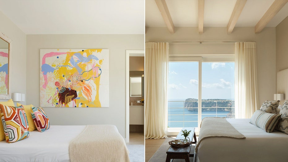 A split of two bedrooms with views of the ocean.