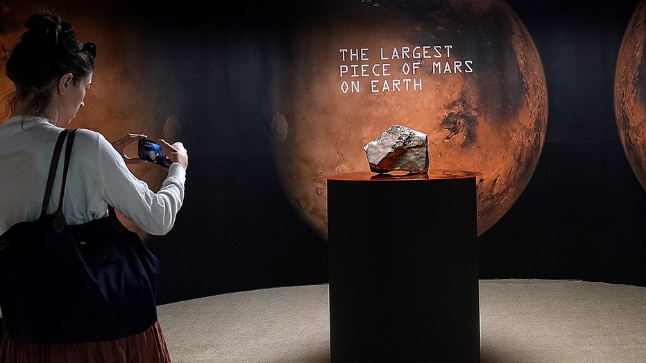 Person takes a picture of the piece of Mars