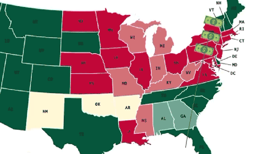 Money to move from New York to Florida on interactive map