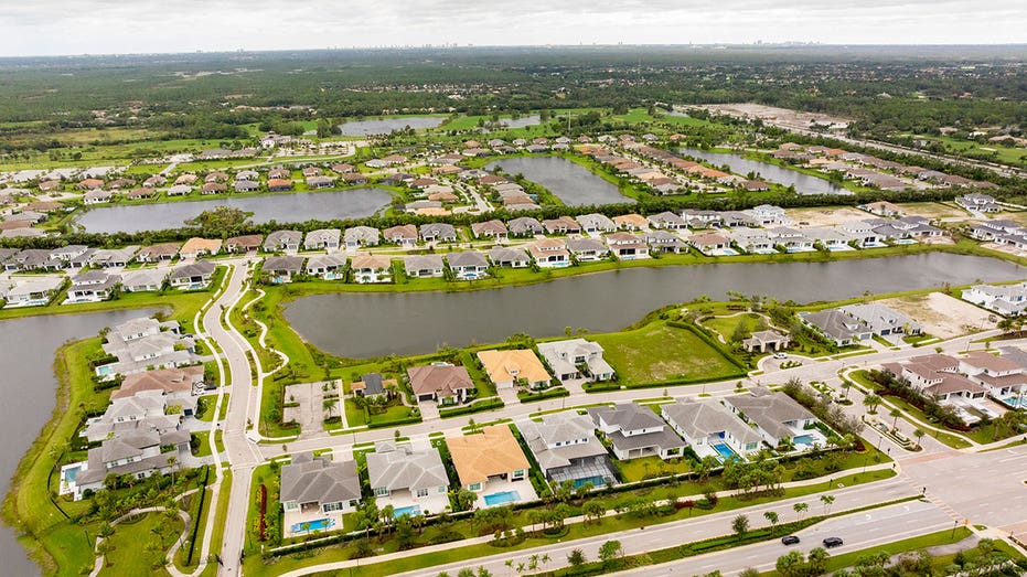 Aerial drone photo Avenir neighborhood in Palm Beach Gardens which was hit by a tornado during Hurricane Milton