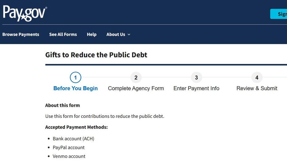 Screenshot of Venmo and Paypal options on Pay.gov