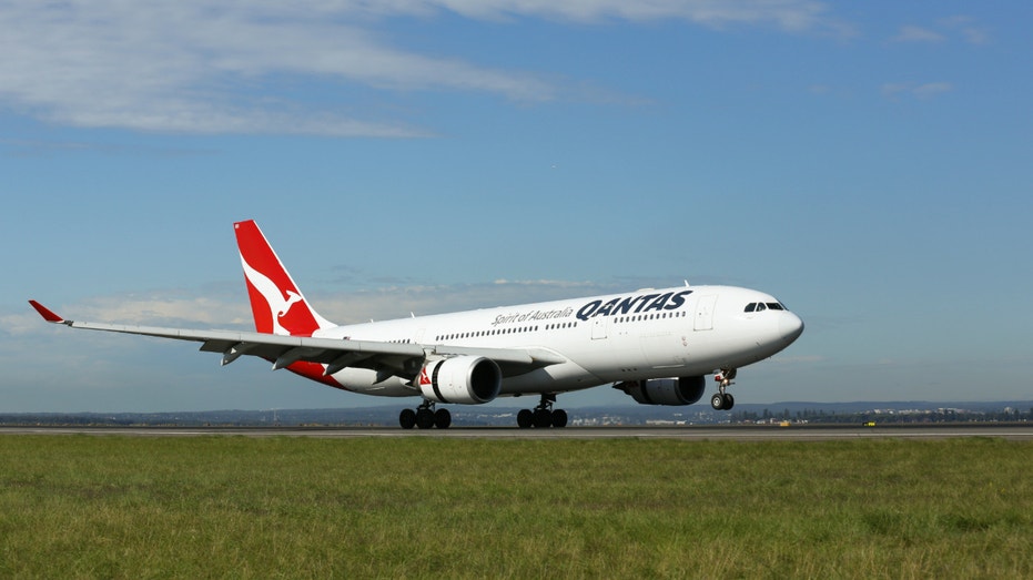 A Qantas Airbus A330 aircraft lands.