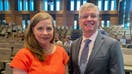 Federal Reserve Governors Michelle Bowman and Christopher Waller pose for a photo, during a break at a conference on monetary policy at Stanford University's Hoover Institution, in Palo Alto, California, U.S. May 6, 2022. Picture taken May 6, 2022.  - Fox Business News