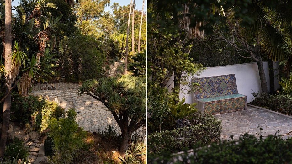 A split of two photos from different areas of the garden.