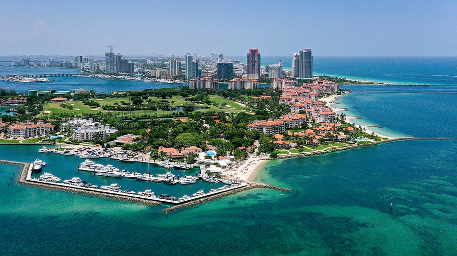 Fisher Island aerial view on sunny day