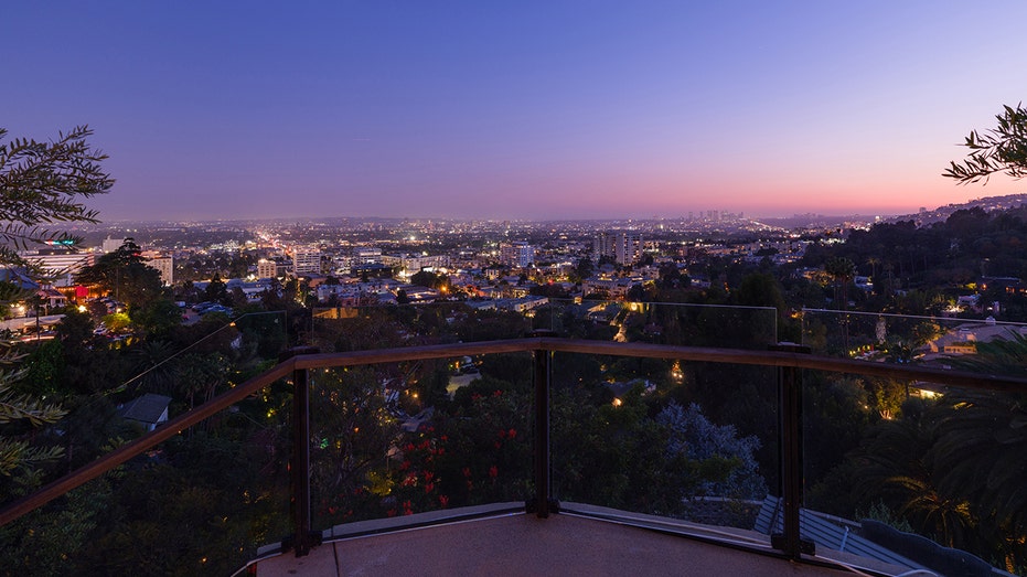 The home features views of downtown Los Angeles and the Pacific Ocean.