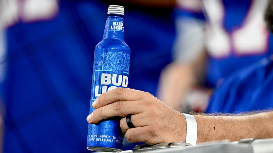 A view of a Bud Light bottle before the game between the Baltimore Ravens and the Buffalo Bills at M&T Bank Stadium on September 29, 2024