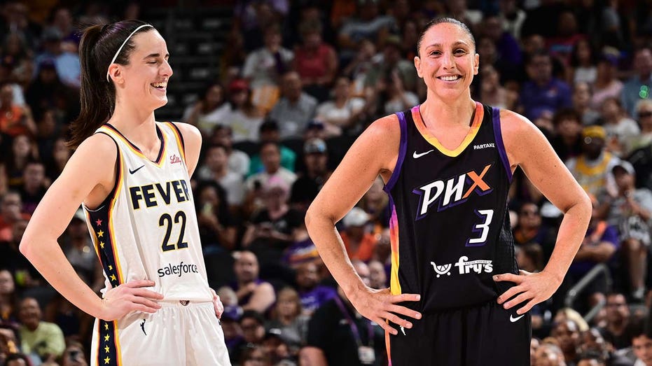 Caitlin Clark and Diana Taurasi Smile during the WNBA game