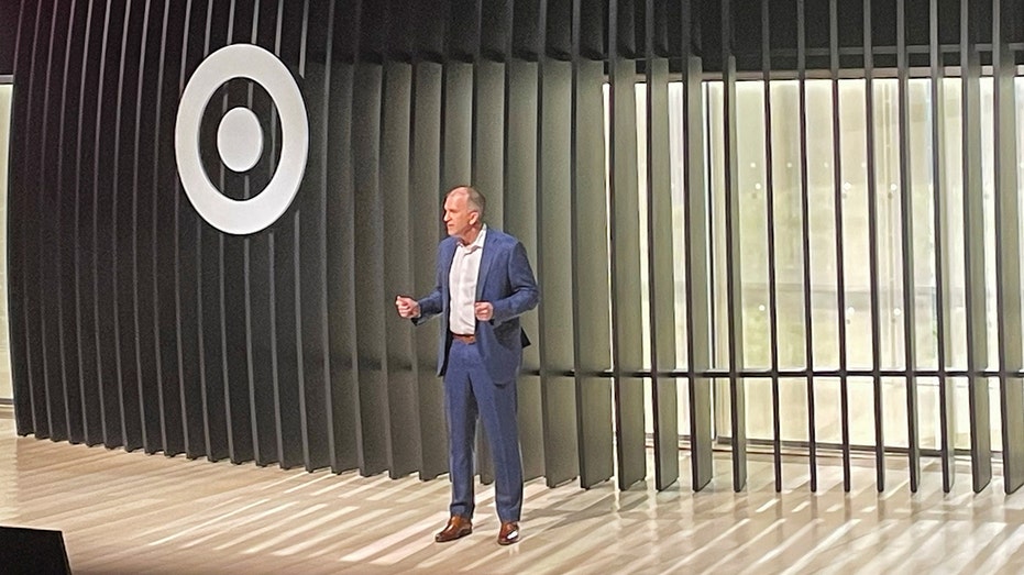 Michael Fiddelke gestures during Target’s financial community meeting at The Times Center in New York