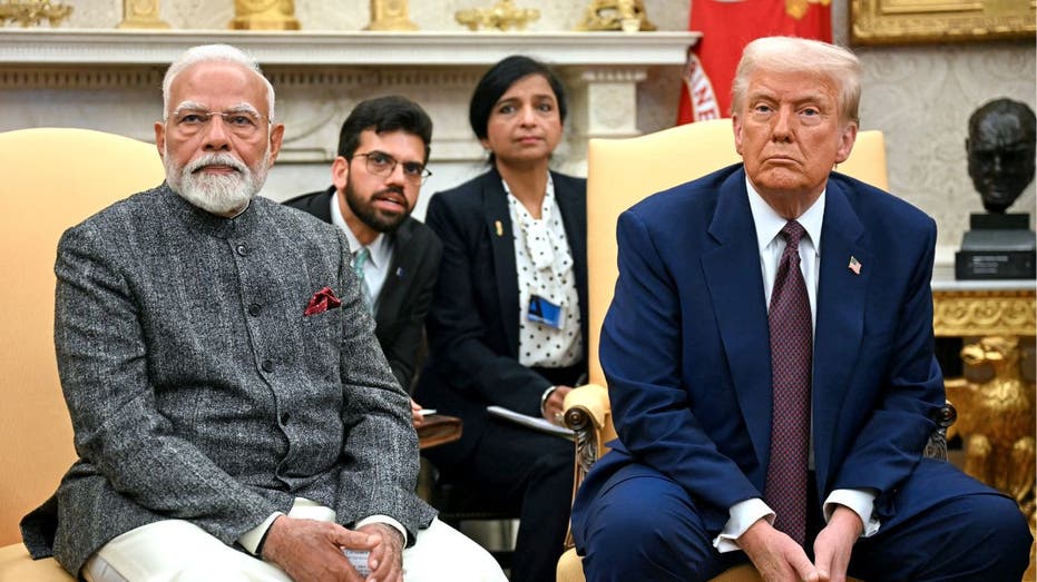 US President Donald Trump and Indian Prime Minister Narendra Modi sit at the Oval Office