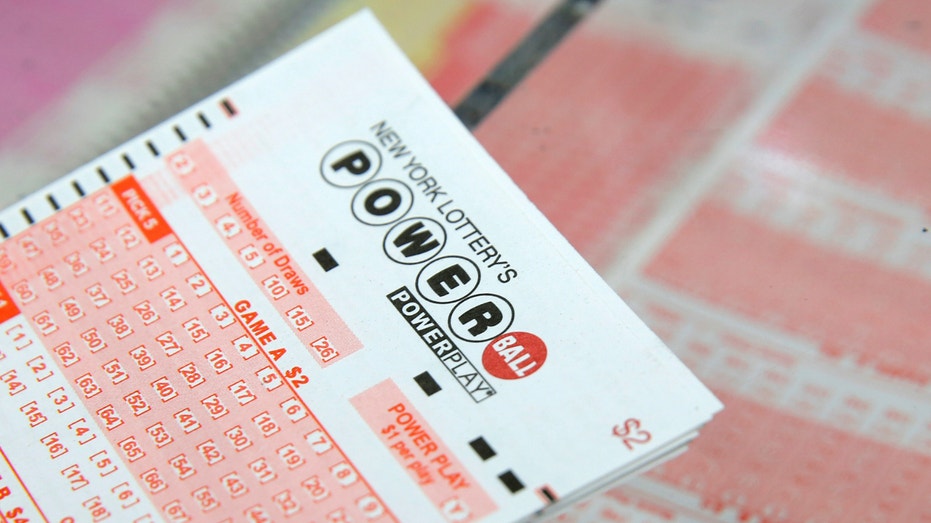 The PowerBall Lieutenant's ticket is located on a table at a store on Kenmare Street in Manhattan, New York.