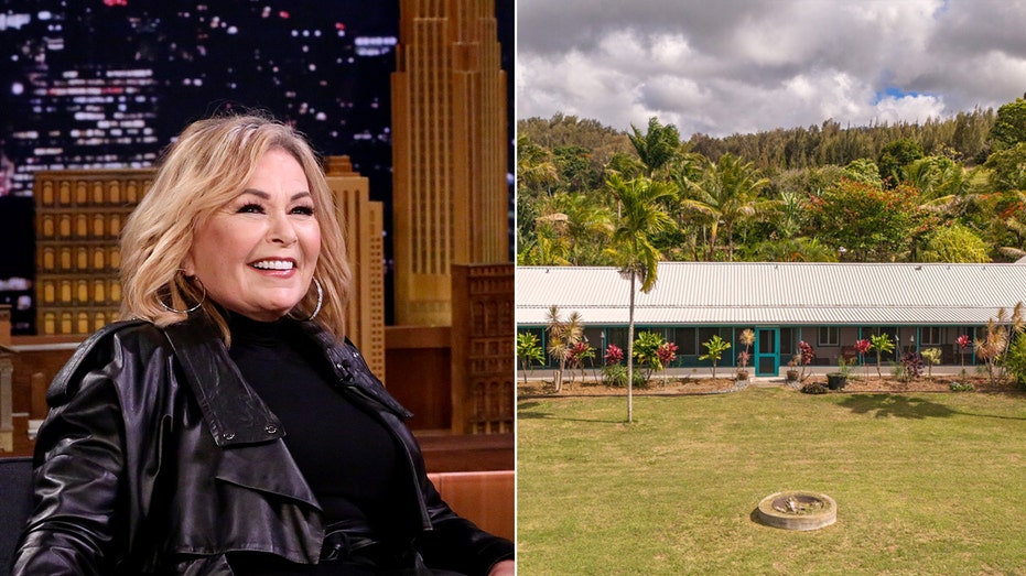 A split of Roseanne Barr and the outside of her house.