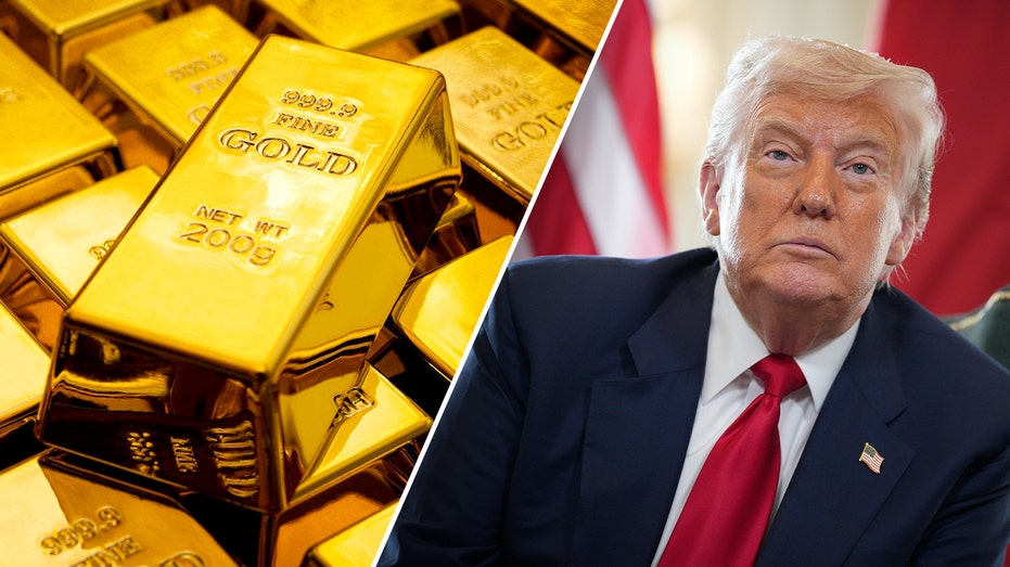 President Donald Trump and gold bars