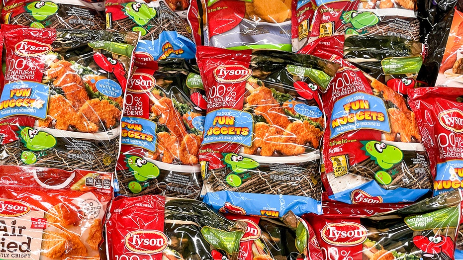 Multiple bags of Tyson frozen dino chicken nuggets