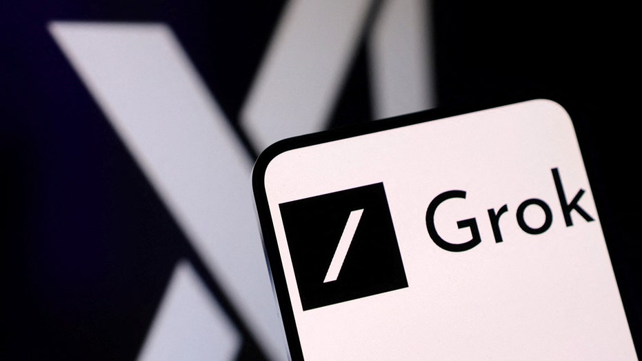 Illustration shows xAI and Grok logos