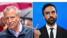 L-R: Former NYC Mayor Bill de Blasio attends the 2022 Puerto Rican Day Parade in Midtown on June 12, 2022 in New York City; Democratic mayoral candidate Zohran Mamdani speaks in the New York City Democratic Mayoral Primary Debate at NBC Studios on June 4, 2025 in New York City. - Fox Business News
