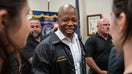 Eric Adams, mayor of New York, center, greets attendees during a campaign event at the Local 831 Union Hall in New York, US, on Wednesday, Aug. 27, 2025. Adams on Tuesday said he has no plans to drop out of November's election after his struggling campaign was rocked last week by more corruption allegations. Photographer: Christian Monterrosa/Bloomberg via Getty Images - Fox Business News