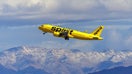 A Spirit Airlines commercial airliner flies after taking off from Las Vegas International Airport in Las Vegas, Nevada, U.S., February 8, 2024.  REUTERS/Mike Blake - Fox Business News