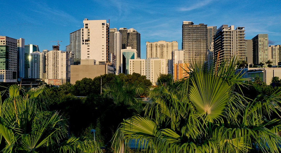 Miami skyline with older condo buildings