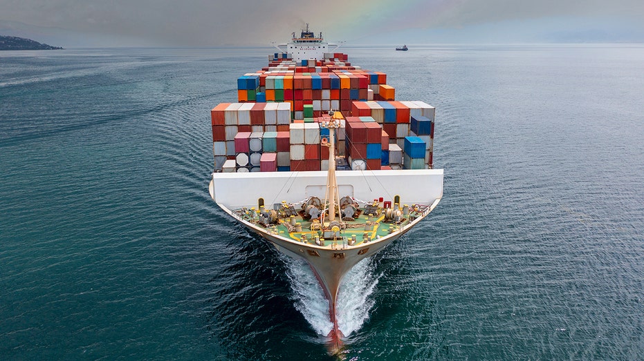 Aerial view of sea transportation of cargo ship