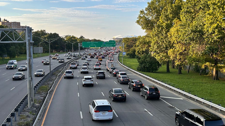 Busy traffic on the Grand Central Parkway and Long Island Expressway