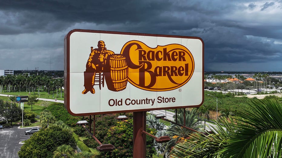 An aerial view of a Cracker Barrel sign