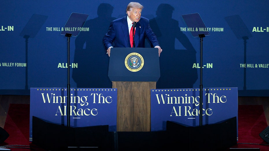 Donald Trump on stage talking about AI