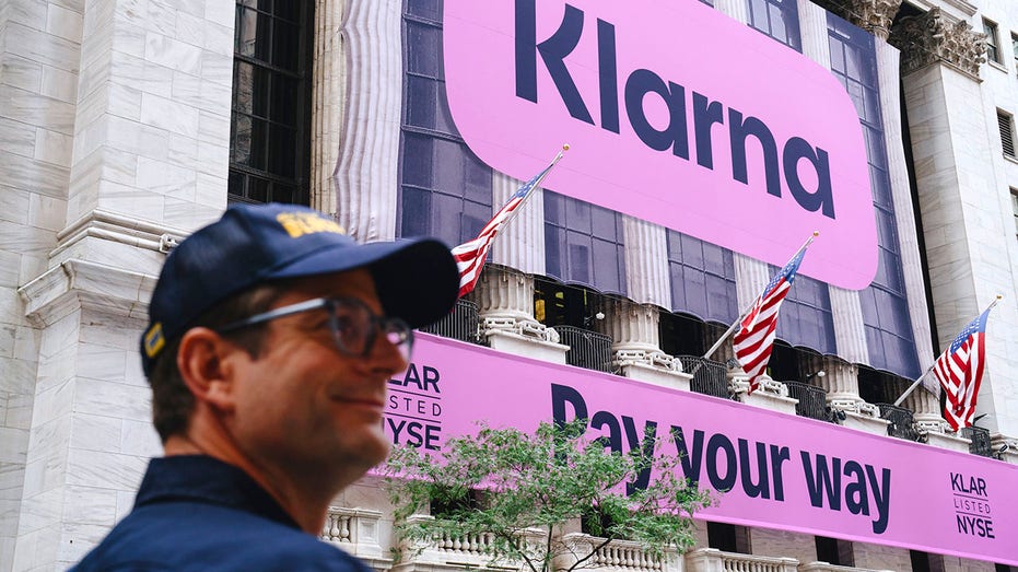 Klarna CEO Sebastian Siemiatkowski stands in front of the New York Stock Exchange on September 9, 2025, as Klarna prepares for its IPO.
