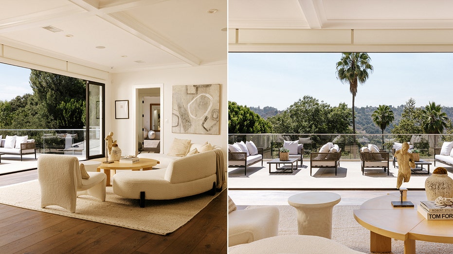 One of the living rooms opens up onto a terrace with an outdoor lounge space.