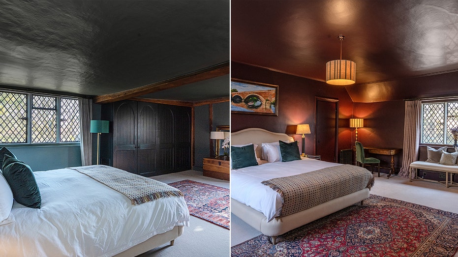 The division of two bedrooms with walls painted in black colors.