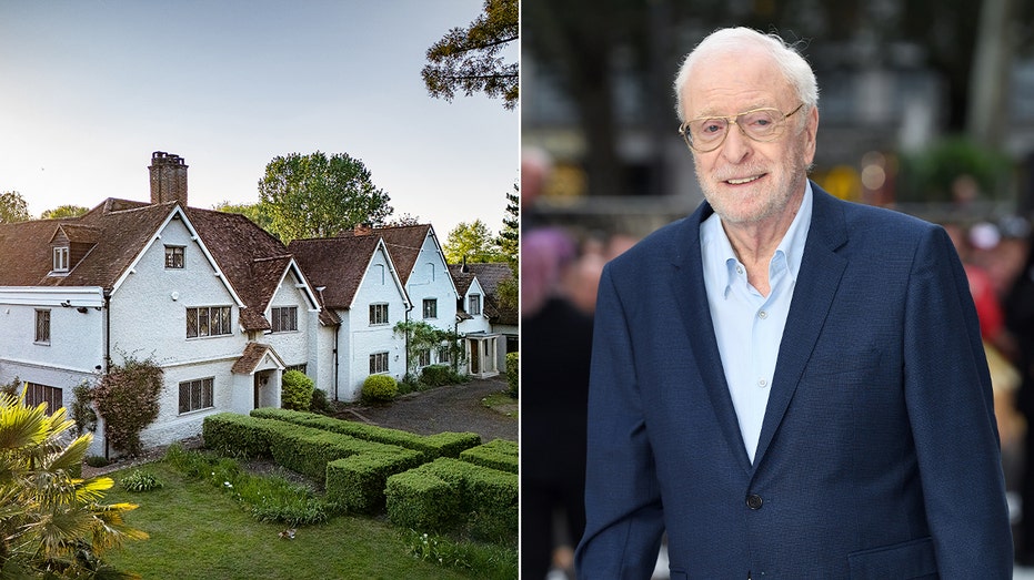 The outside of a home split with Michael Caine on the red carpet.