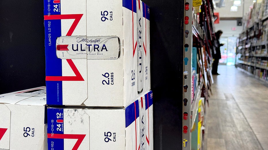 Packages of Michelob Ultra are displayed at a BevMo store
