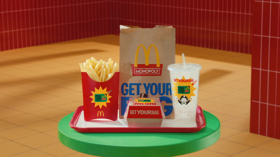 McDonald's food with advertisements about its Monopoly game.
