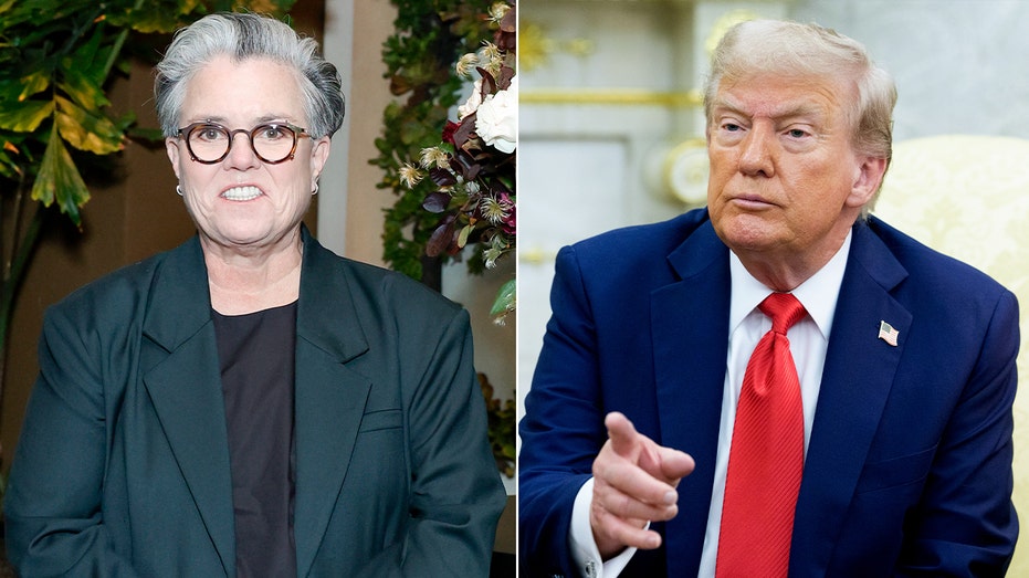 A split of Rosie O'Donnell and President Trump.