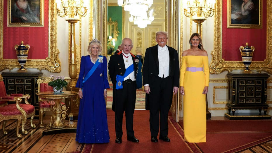 Queen Camilla, King Charles III, President Donald Trump and first lady Melania Trump.