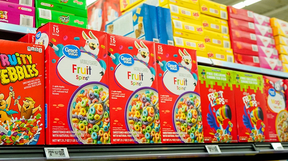 Walmart private label Great Value cereal on shelves