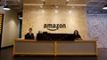 The front desk in the lobby is pictured at Amazon's new Fort Point office on Melcher Street in Boston on May 15, 2018. - Fox News