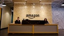 The front desk in the lobby is pictured at Amazon's new Fort Point office on Melcher Street in Boston on May 15, 2018. - Fox Business News