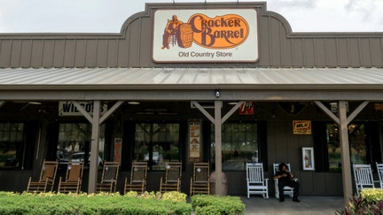 A Cracker Barrel sign featuring the old logo hangs on the outside of a restaurant on Aug. 21, 2025, in Homestead, Florida. - Fox Business News