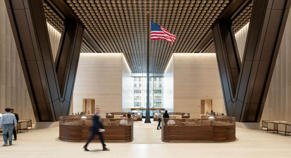 The lobby of JPMorgan Chase's new global headquarters.
