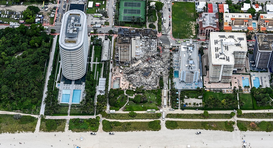 Aerial view of Surfside condo collapse aftermath