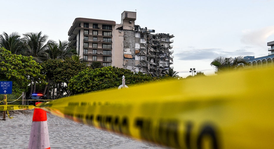 Surfside condo building with caution tape