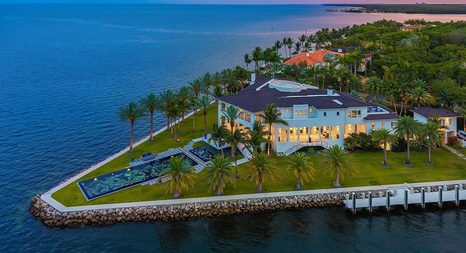 Coral Gables aerial home view on water