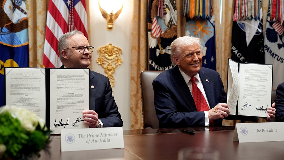 Australia's Anthony Albanese and US President Donald Trump at a signing ceremony