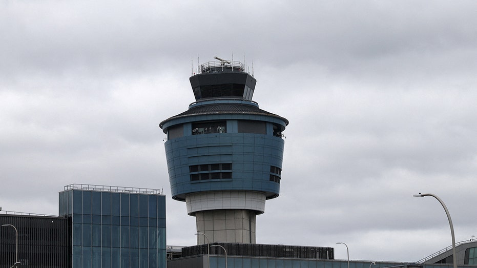 Air traffic control tower at LaGuardia Airport in Queens borough of New York City